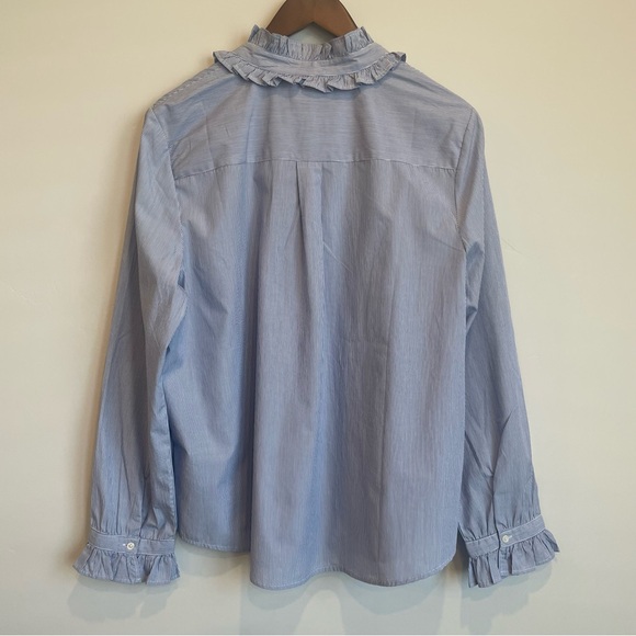 J. Crew Women's Blue and White Stripe Ruffle Button Down Shirt - Picture 4 of 9